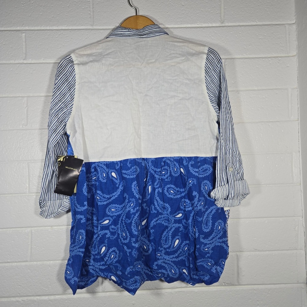 NWT Multiples Patchwork Button Shirt Medium Mixed… - image 8